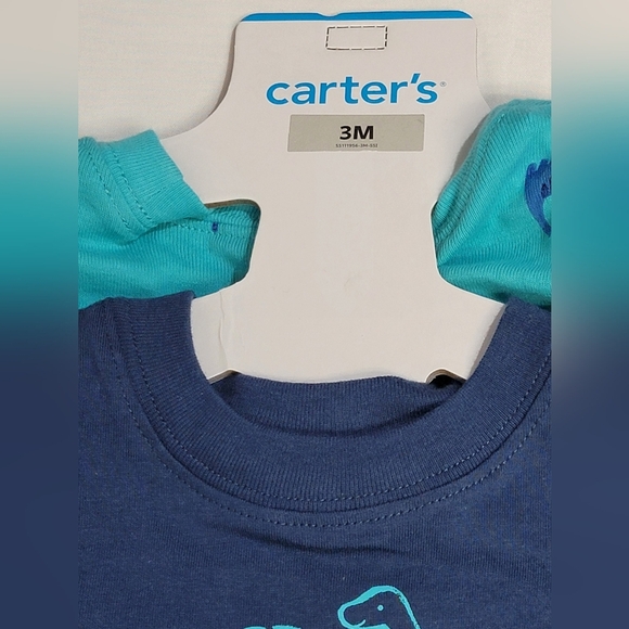 Carter's 3 Piece Blue and Teal Dinosaur Matching Set Size Infant 0-3 Month - Picture 3 of 6